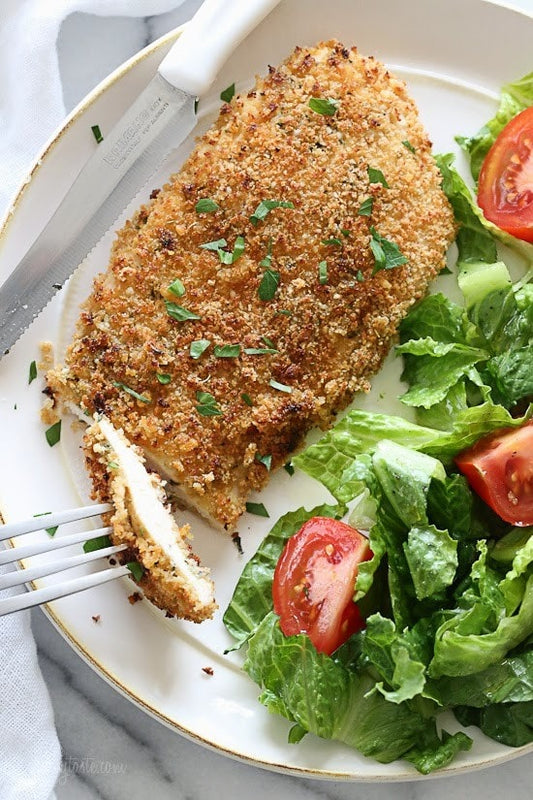 Mustard crusted chicken with herb breadcrumb coating